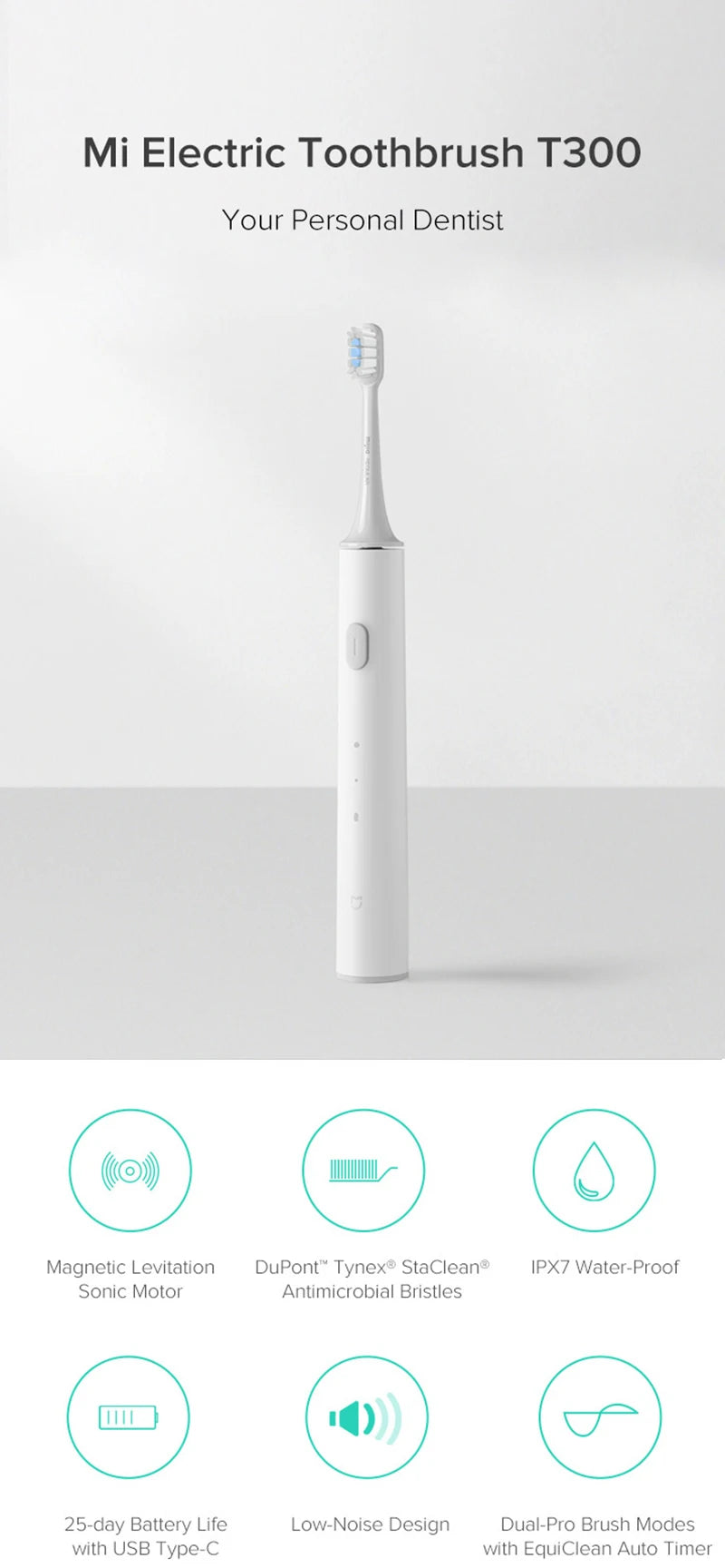 LuxeOrbit XIAOMI MIJIA T300 Electric Toothbrush Ultrasonic Whitening Teeth Vibrator Smart Automatic Sonic Whitening Teeth Tooth Brush