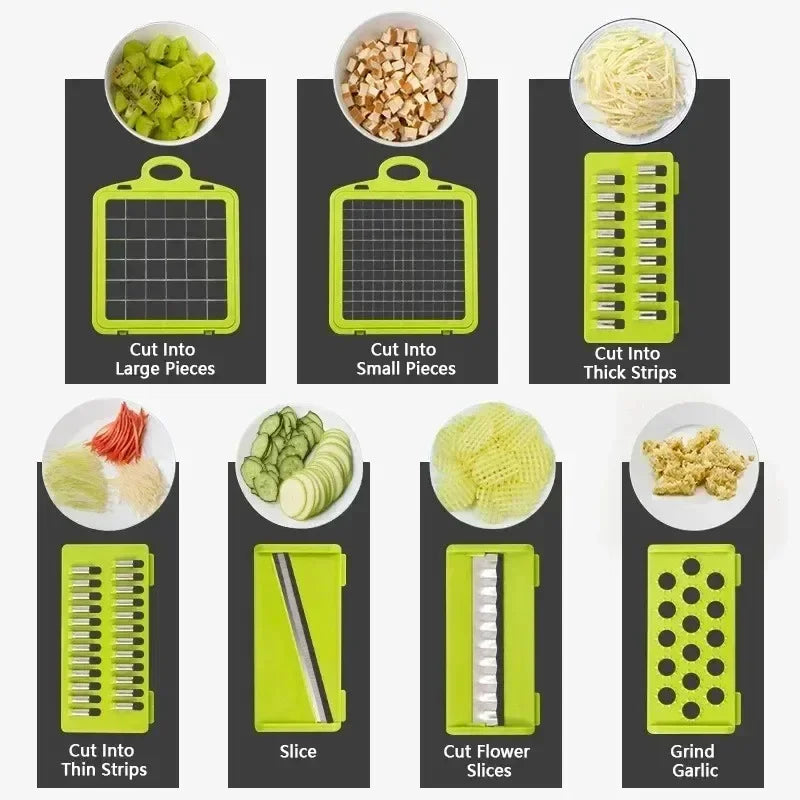 LuxeOrbit 14/16 in 1 Multifunctional Vegetable Chopper Cutting Artifact Vegetable Slicer Diced Food Handle Grate Chopper Kitchen