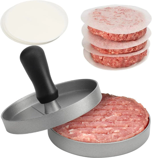 LuxeOrbit Burger Press Non-Stick Hamburger Patty Maker with Wax Paper Aluminum Burger Maker for Kitchen BBQ Grill