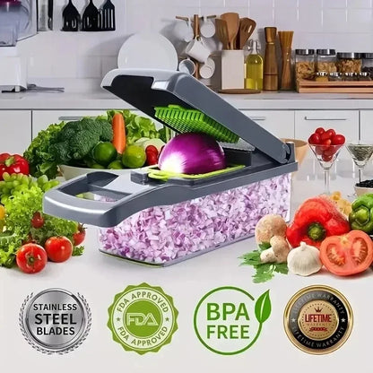 LuxeOrbit 14/16 in 1 Multifunctional Vegetable Chopper Cutting Artifact Vegetable Slicer Diced Food Handle Grate Chopper Kitchen