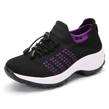 LuxeOrbit Women Walking Trainers Fashion Fly Weaving Sock Sneakers Breathe Comfort Nursing Shoes Casual Platform Loafers Non-Slip