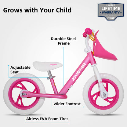 LuxeOrbit 12/14 Inch Kids Balance Bike for 18months-5 Years, Lightweight Toddler Balance Bikes with Footrest and Handlebar, Pink