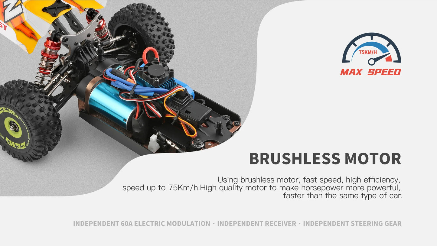 LuxeOrbit 144010 144001 75KM/H 2.4G RC Car Brushless 4WD Electric High Speed Off-Road Remote Control Drift Toys for Children Racing