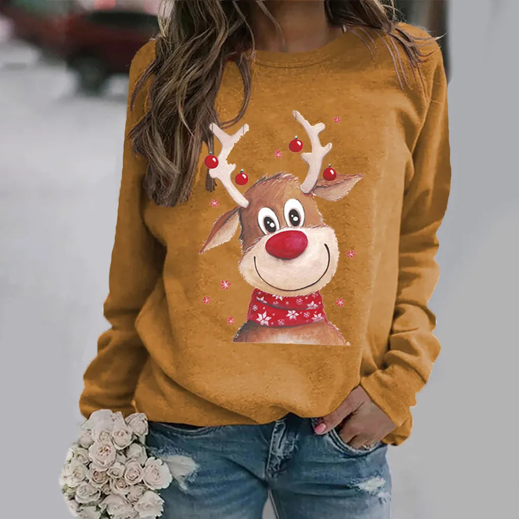 LuxeOrbit Christmas Sweatshirts Reindeer Pattern 3D Print Women Streetwear Casual Long Sleeve Hoodies Y2k Pullovers Tops Female Clothing