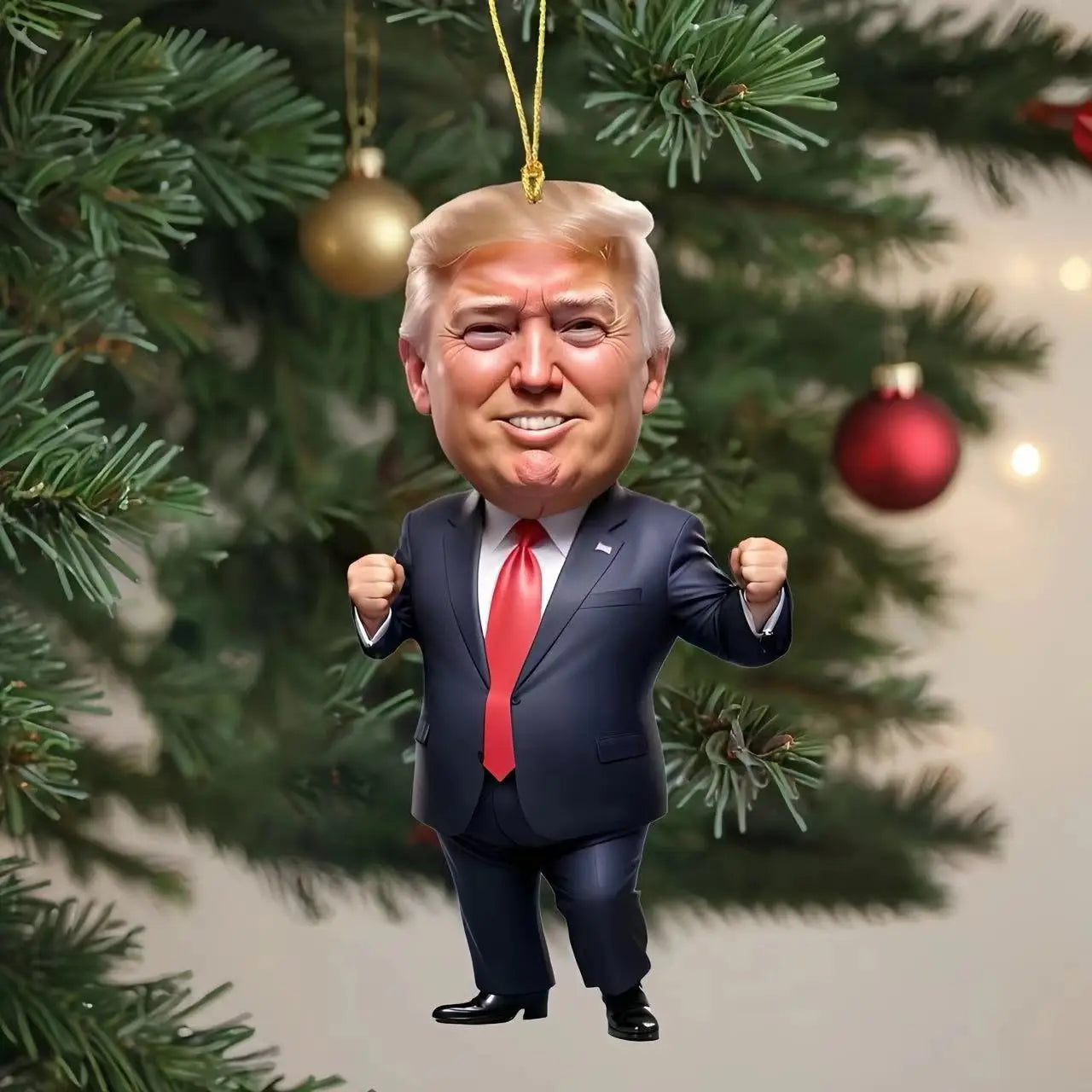 LuxeOrbit Trump-Inspired Acrylic Christmas Decor Hanging Ornament for Car and Tree Perfect Holiday Gift Funny Cartoon Pendant