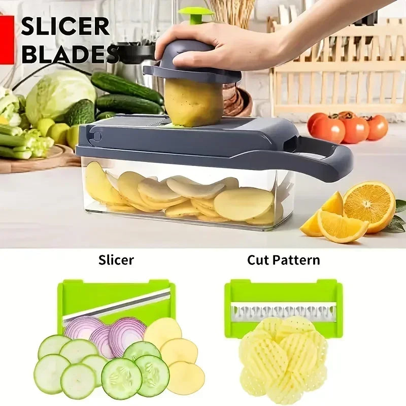 LuxeOrbit 14/16 in 1 Multifunctional Vegetable Chopper Handle Food Grate Food Chopper Vegetable Slicer Dicer Cut Kitchen Items cocina