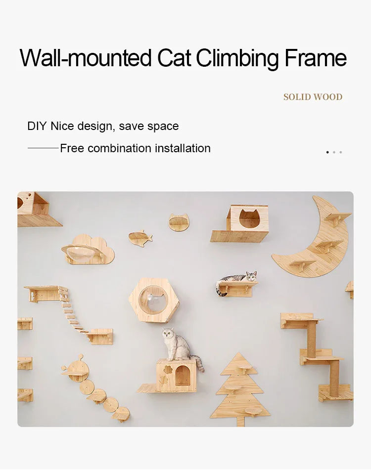 LuxeOrbit 1Pc Wall Mounted Cat Furniture Wooden Cat Shelves Perches For Wall Cat Steps Ladder Bed Activity Tree Climbing Structure Modern