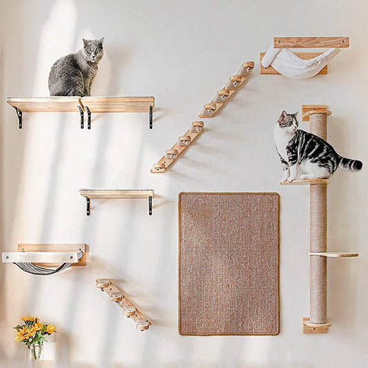 LuxeOrbit 1Pc Wall Mounted Cat Furniture Wooden Cat Shelves Perches For Wall Cat Steps Ladder Bed Activity Tree Climbing Structure Modern