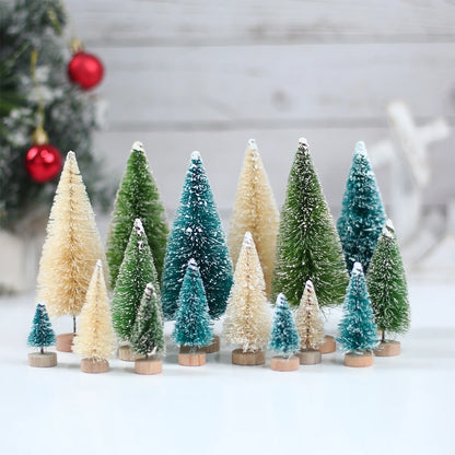 LuxeOrbit Artificial Mini Wooden Christmas Tree Blue Green White Gold Tower Pine Small Sisal Christmas Tree Tabletop Ornament Decor