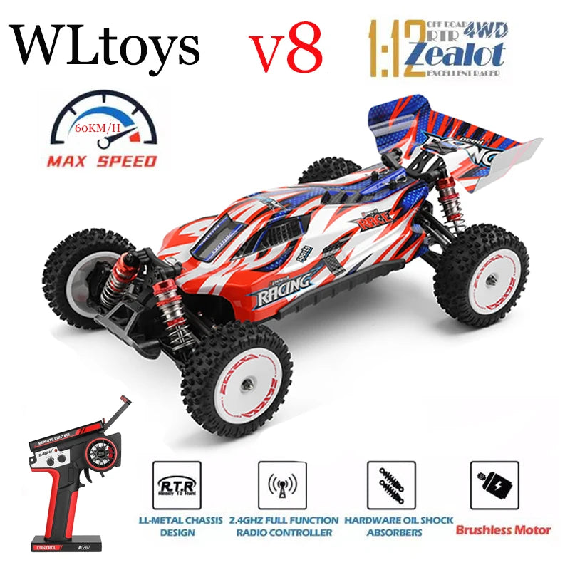 LuxeOrbit 124008 V8 1/12 2.4G Racing RC Cars 4WD Brushless Motor 60Km/H High Speed Remote Control Car Off-road Drift Toys