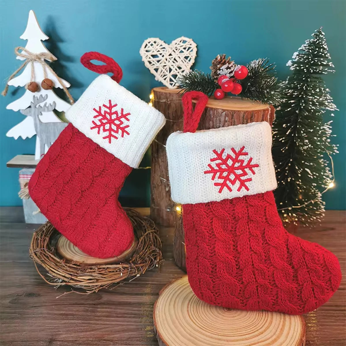 LuxeOrbit Xmas 2024 Decor Christmas Socks Knitting Snowflake Letter Stocking Christmas Tree Decoration Home 2025 New Year Ornament Gift