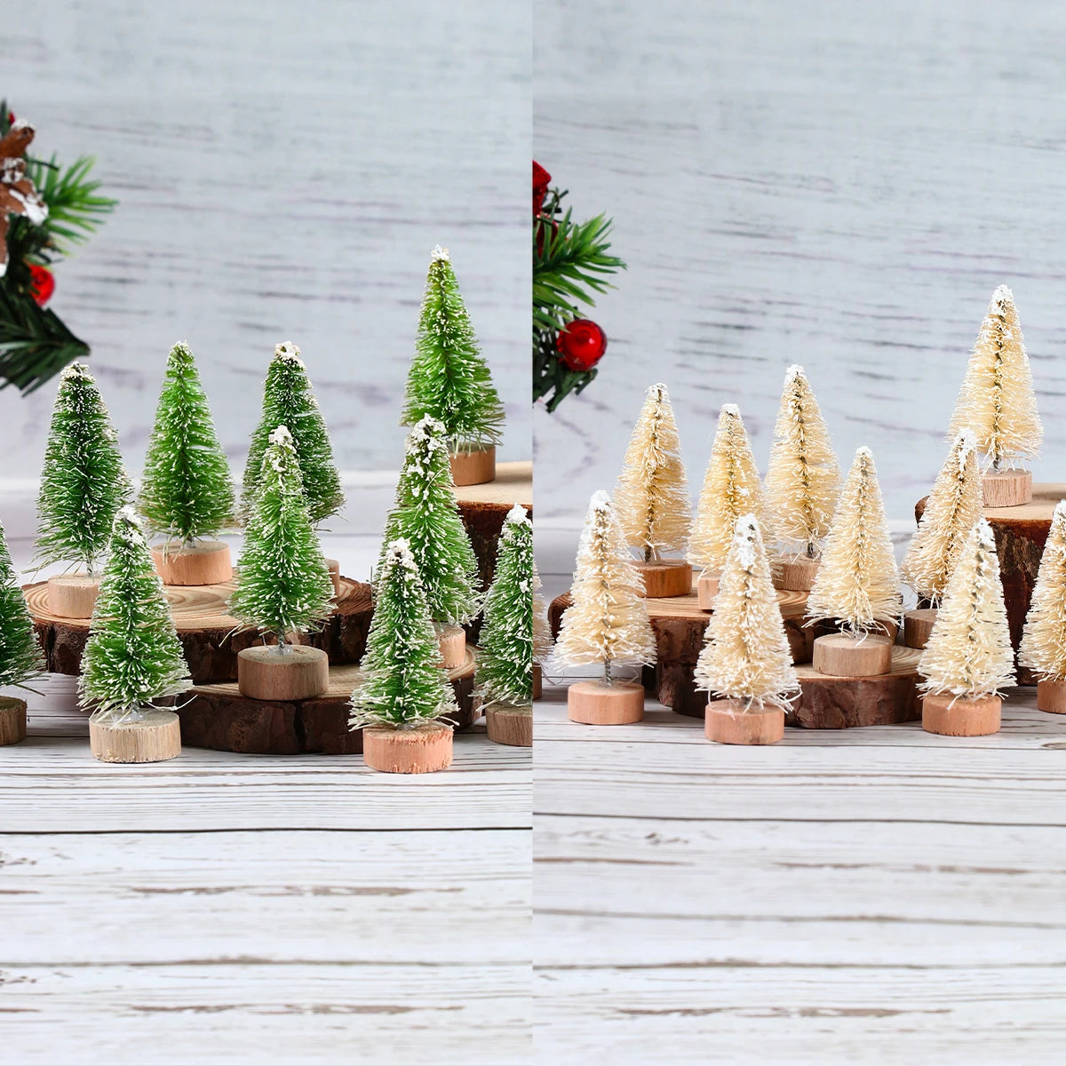 LuxeOrbit Artificial Mini Wooden Christmas Tree Blue Green White Gold Tower Pine Small Sisal Christmas Tree Tabletop Ornament Decor