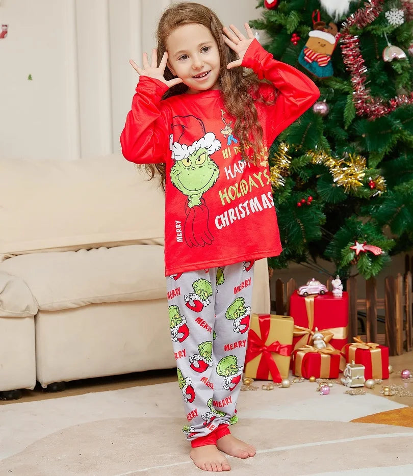 LuxeOrbit 2024 Christmas Matching Family Pajamas Xmas The GRC Cartoon Print Pjs Adult Child Clothing Outfit Set Baby Jumpsuit+Dog Clothes