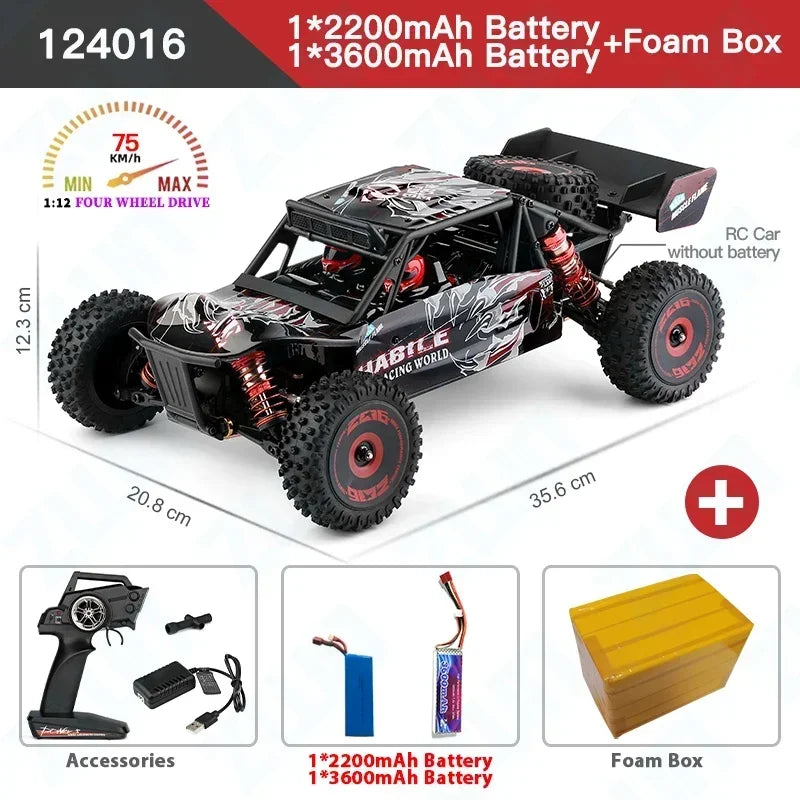 LuxeOrbit 124008 60KM/H RC Car With 3S Battery Professional Racing Car 4WD Brushless Electric Remote Control Cars Children's Toys