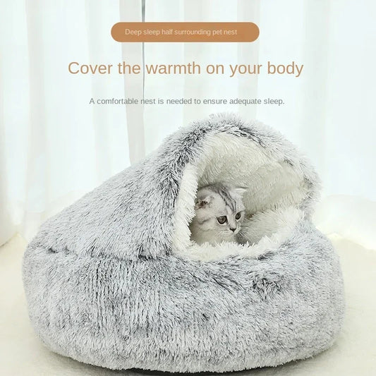 LuxeOrbit Winter Warm Shell Semi-Closed Cat Nest Pet Cat Bed Semi-Surrounded Kennel Dog Bed Closed Cat Nest