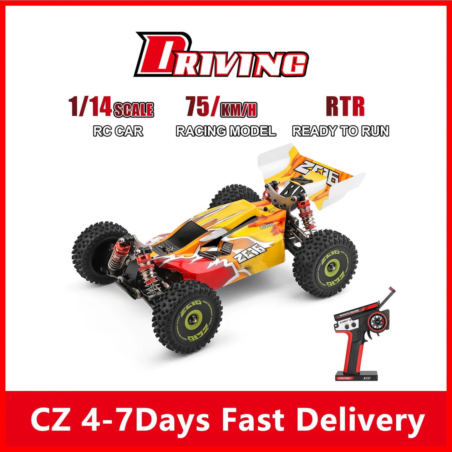 LuxeOrbit WLtoys XKS 144010 Remote Control Car Off-Road Car High Speed 75km/h 1/14 2.4GHz Racing Car 4WD RTR with Metal Chassis