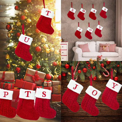 LuxeOrbit Xmas 2024 Decor Christmas Socks Knitting Snowflake Letter Stocking Christmas Tree Decoration Home 2025 New Year Ornament Gift