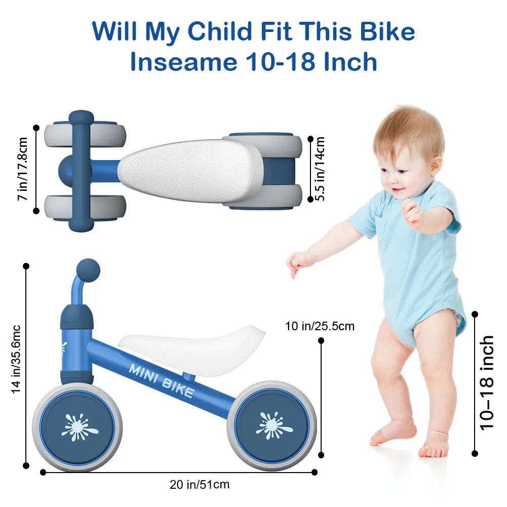 Baby Balance Bikes Rides Toys For 1 Year Old Boys Girls, Anti-Drop Indoor Baby Walker 10-24 Month Baby's First Bike Birthday Gif