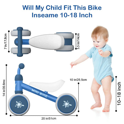 Baby Balance Bikes Rides Toys For 1 Year Old Boys Girls, Anti-Drop Indoor Baby Walker 10-24 Month Baby's First Bike Birthday Gif