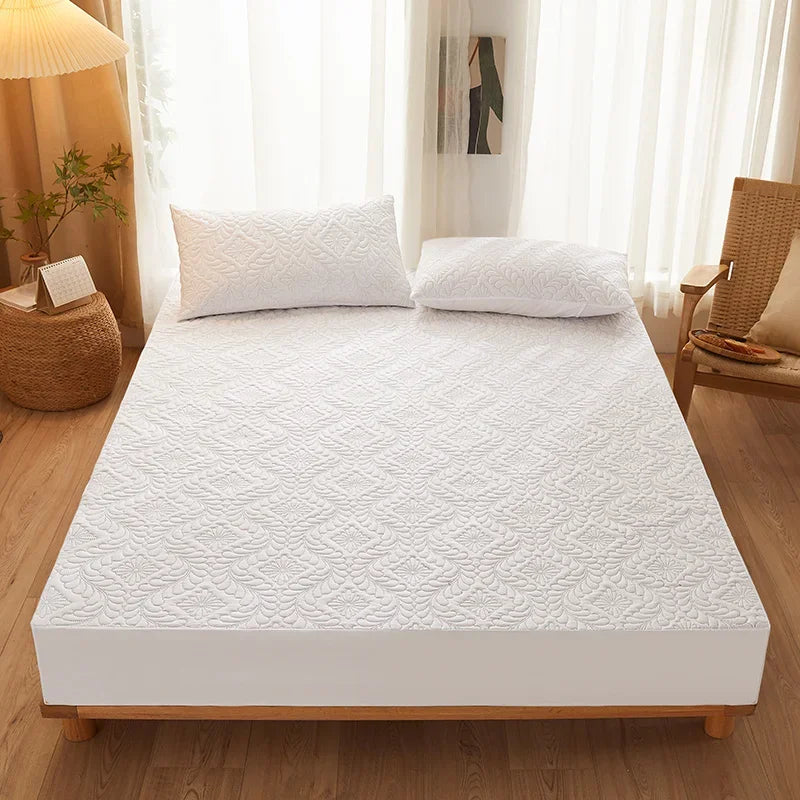 LuxeOrbit 100% Waterproof Quilted Fitted Bed Sheet with Elastic Band Soft Mattress Protector Cover Twin Queen King 160x200cm Home Decor