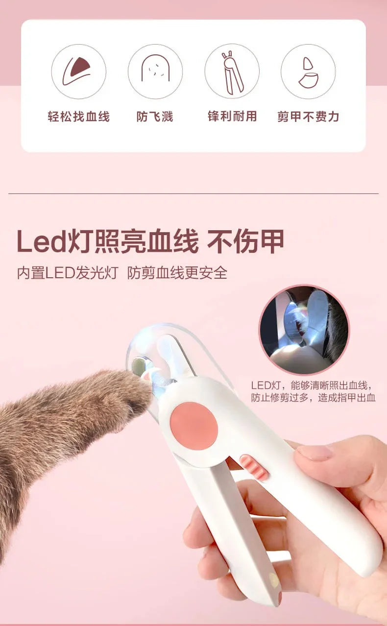 LuxeOrbit Cat Nail Clippers Scissors LED Light Pet Dogs Nail Toe Scissors Kitten Puppy Claw Nail Clipper Cats Grooming Cleaning Supplies