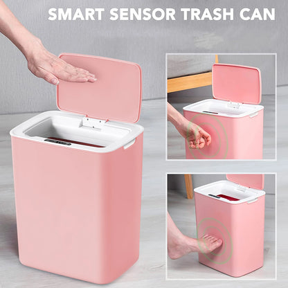 LuxeOrbit 14L (3.7 Gallon) Pink Touchless Trash Can with Automatic Sensor - Inductive Garbage Bin for Bathroom, Kitchen, and Bedroom