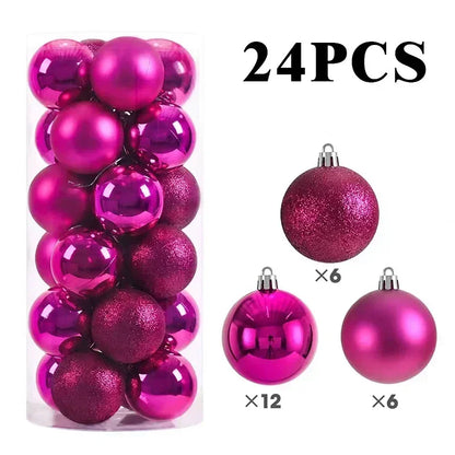 LuxeOrbit 24/pcs 8CM Christmas Ball Ornaments Set Painted Plastics Christmas Tree Pendant Decoration Christmas Decoration Accessories