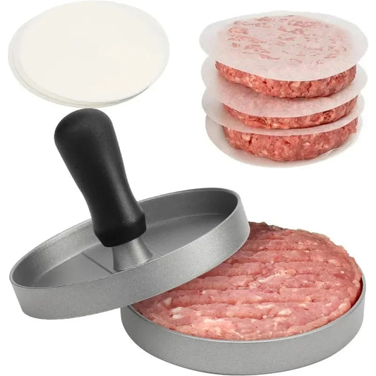 LuxeOrbit Burger Press Non-Stick Hamburger Patty Maker with Wax Paper Aluminum Burger Maker for Kitchen BBQ Grill