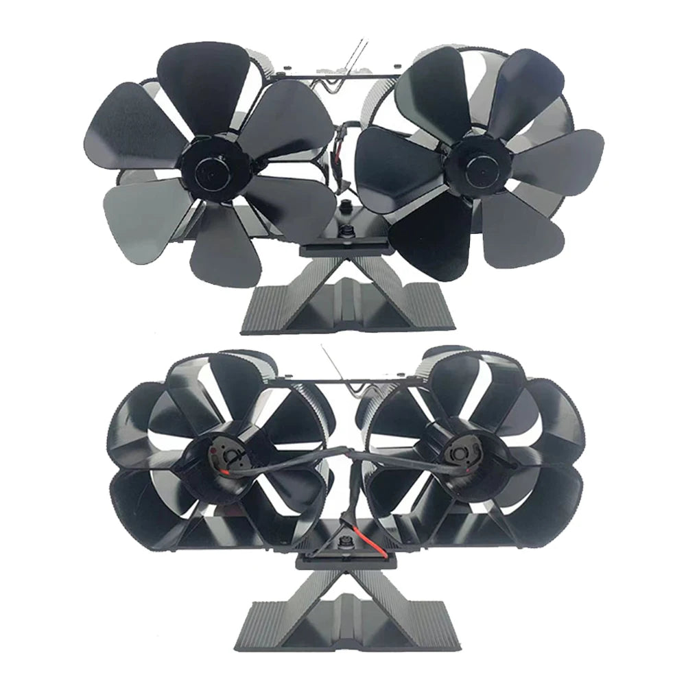 LuxeOrbit Wood Stove Fan Heat Powered Dual Silent Motors 6 Blades Non-Electric Heat Activated Fireplace Fan with Bracket and Magnetic Ther