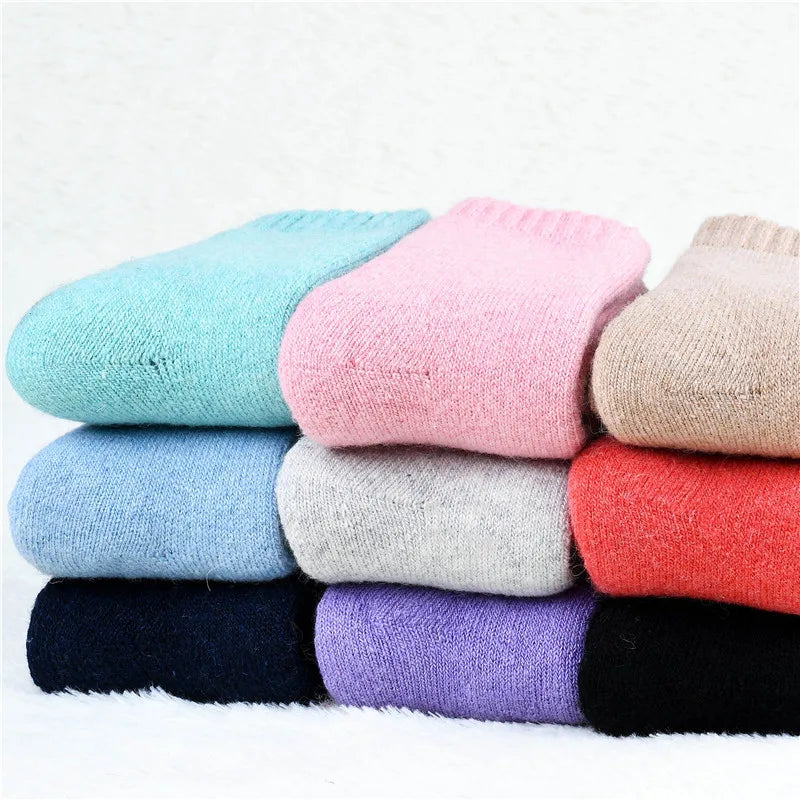 LuxeOrbit 1 Pairs Wool Socks Women's Female Winter Warm Women Socks Super Thicker Solid Sheep Wool Against Cold Snow Thermal Socks Soft