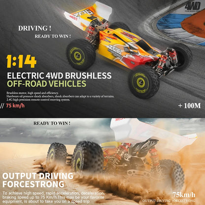 LuxeOrbit 144010 And 144001 RC Cars  2.4G 4WD Remote Control Car 75 KM/H High Speed Metal Chassis Electric Racing for Children Gift