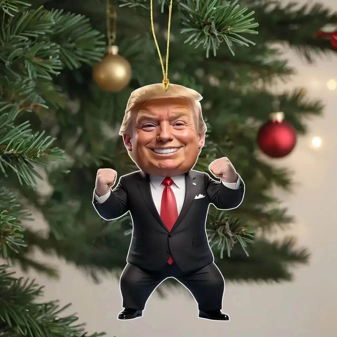 LuxeOrbit Trump-Inspired Acrylic Christmas Decor Hanging Ornament for Car and Tree Perfect Holiday Gift Funny Cartoon Pendant