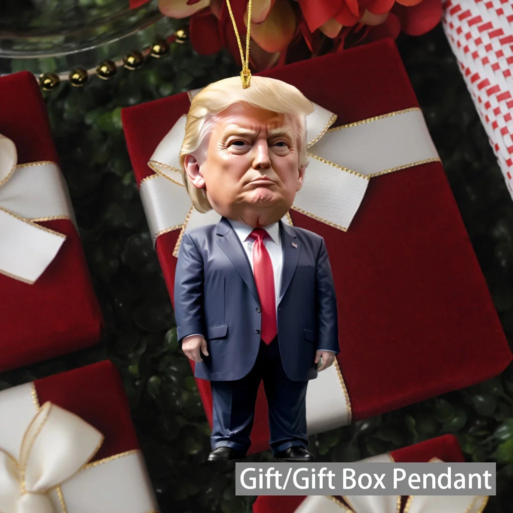 LuxeOrbit Trump-Inspired Acrylic Christmas Decor Hanging Ornament for Car and Tree Perfect Holiday Gift Funny Cartoon Pendant