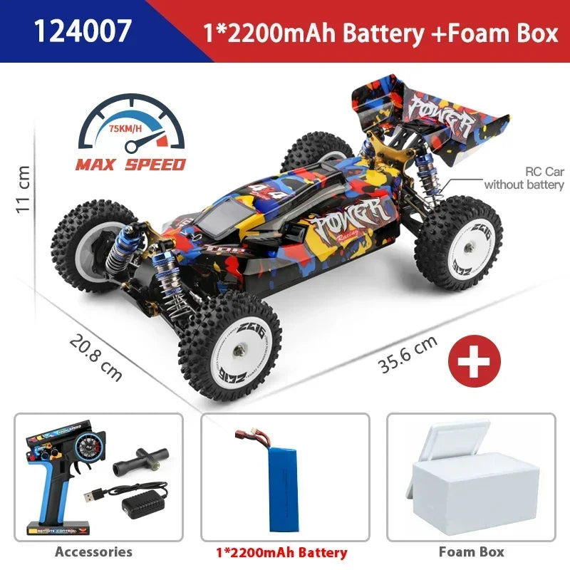 LuxeOrbit 124017 75KM/H 4WD RC Car Professional Monster Truck High Speed Drift Racing Remote Control Cars Children's Toys for Boys