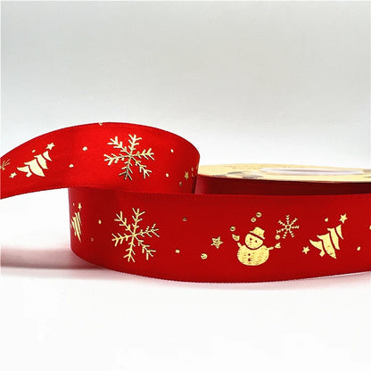 LuxeOrbit 5yards 1inch 25mm Christmas Ribbon Printed Christmas Polyester Ribbon For Handmade Design Christmas Decoration DIY Gift Packing