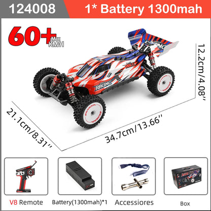 LuxeOrbit 124008 1/12 V8 Brushless RC Car 65Km/H High Speed 4WD Drive Off-Road 2.4G 11.1V 1300mAh RC Car Toy Gift