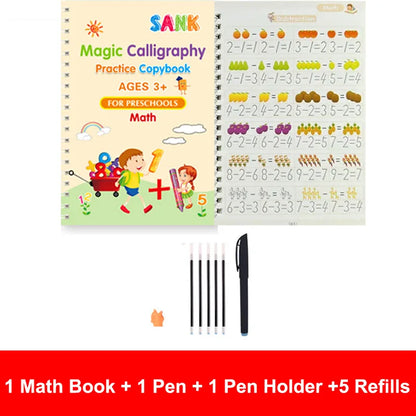 LuxeOrbit 4pcs Sank Magic Practice Copybook Pen Preschools Kids Calligraphy English Verison Free Wiping Children Reusable Writing Book