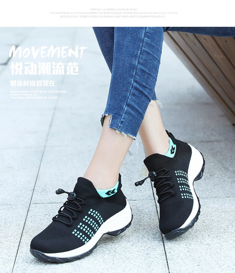 LuxeOrbit Women Walking Trainers Fashion Fly Weaving Sock Sneakers Breathe Comfort Nursing Shoes Casual Platform Loafers Non-Slip