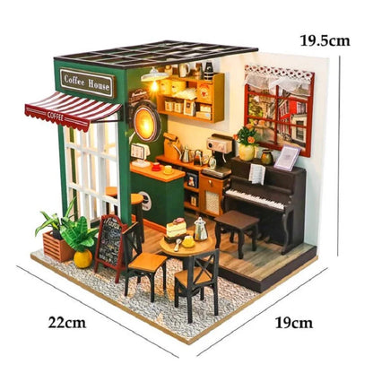 LuxeOrbit DIY 3D Puzzles Wooden Toy Miniature Dollhouse Handmade Doll House Model Building Kits Coffee House Toys For Children Gifts