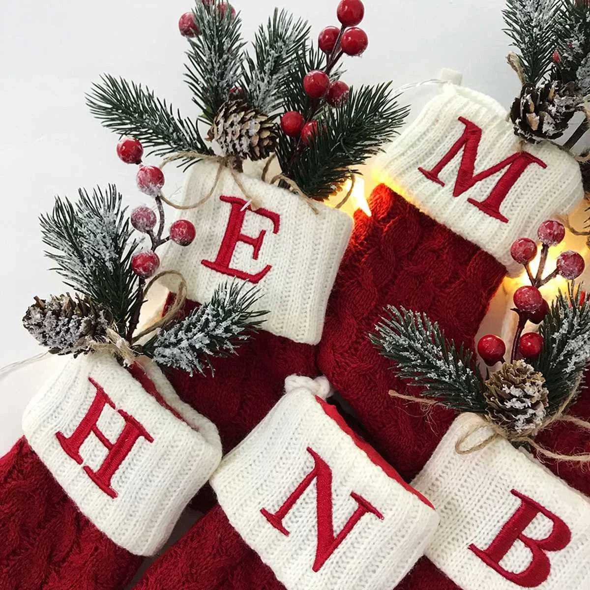 LuxeOrbit Xmas 2024 Decor Christmas Socks Knitting Snowflake Letter Stocking Christmas Tree Decoration Home 2025 New Year Ornament Gift