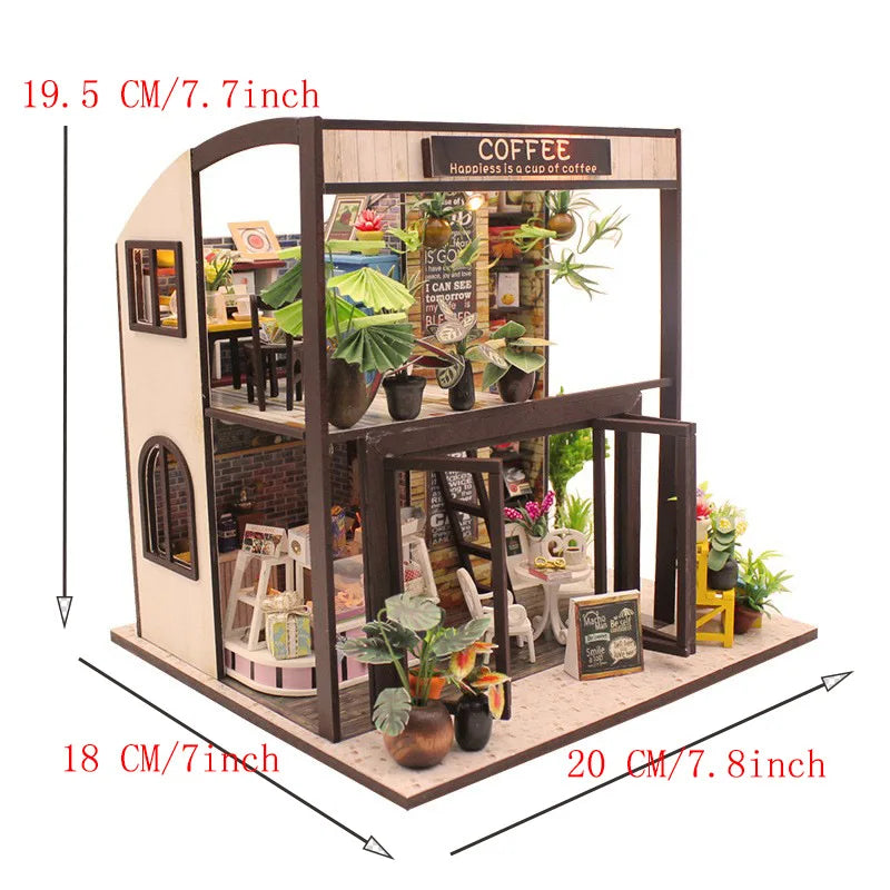 LuxeOrbit DIY 3D Puzzles Wooden Toy Miniature Dollhouse Handmade Doll House Model Building Kits Coffee House Toys For Children Gifts