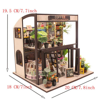 LuxeOrbit DIY 3D Puzzles Wooden Toy Miniature Dollhouse Handmade Doll House Model Building Kits Coffee House Toys For Children Gifts