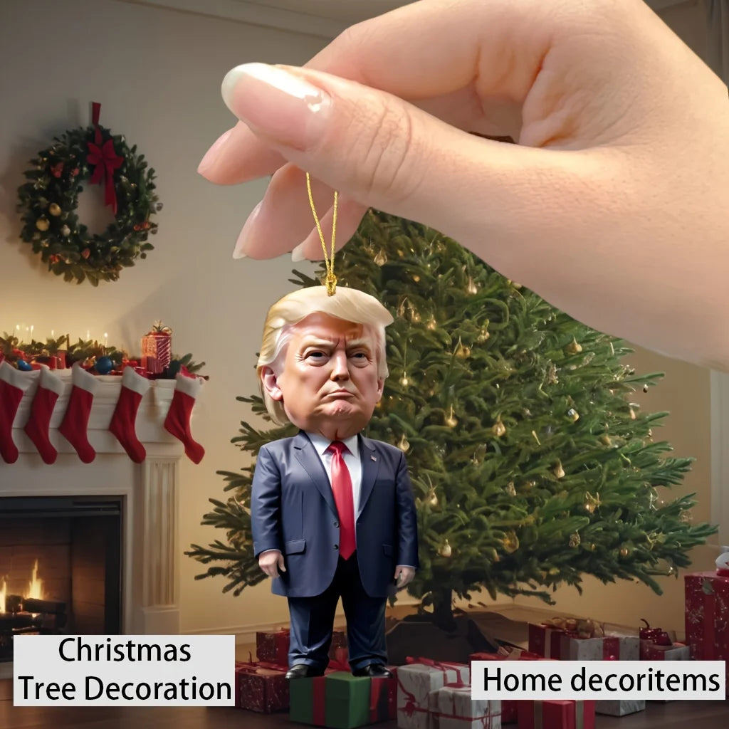 LuxeOrbit Trump-Inspired Acrylic Christmas Decor Hanging Ornament for Car and Tree Perfect Holiday Gift Funny Cartoon Pendant