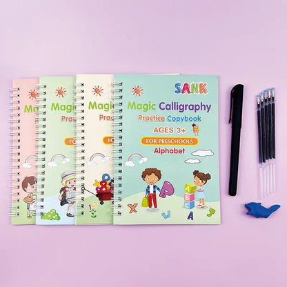 LuxeOrbit 4 Books Pen Magic Copy Book Free Wiping Children Kids Writing Sticker Practice English Copybook For Calligraphy Montessori Gift