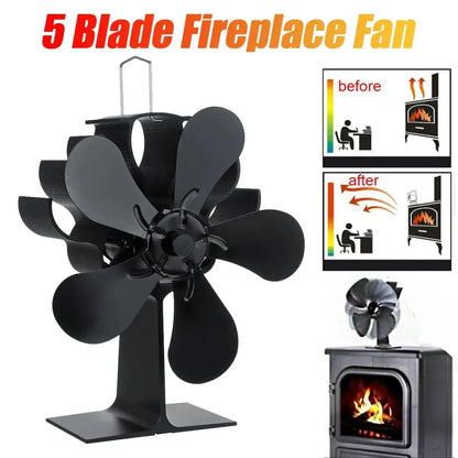 LuxeOrbit Wood Log Burner Fireplace Quiet Environmental Fan Heater Tool Efficient Heat Distribution 5-Blade Heat Powered Stove