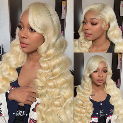 LuxeOrbit 200 Density 613 Curly Blonde Front Human Hair Body wave HD Transparent 13x5 Lace Frontal Wig Brazilian Hair For Black Women