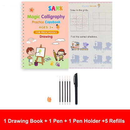 LuxeOrbit 4pcs Sank Magic Practice Copybook Pen Preschools Kids Calligraphy English Verison Free Wiping Children Reusable Writing Book