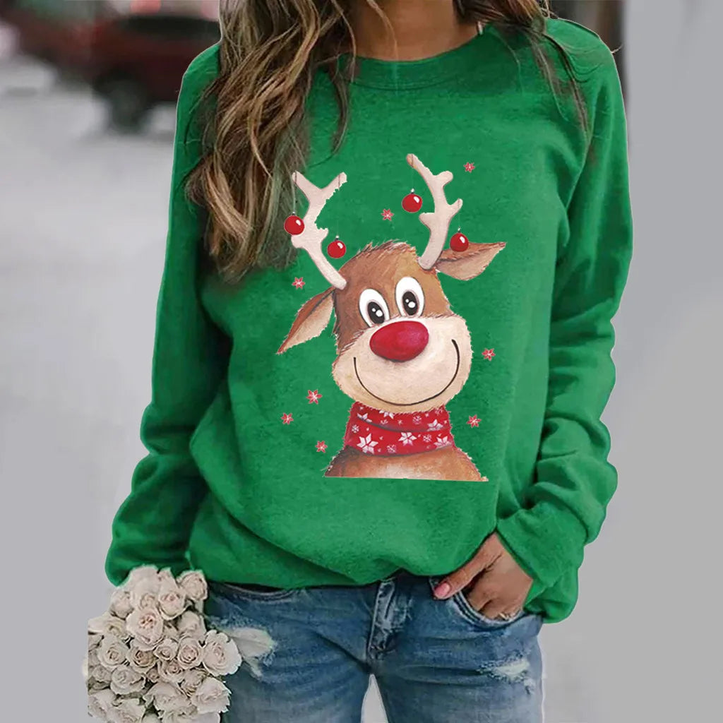 LuxeOrbit Christmas Sweatshirts Reindeer Pattern 3D Print Women Streetwear Casual Long Sleeve Hoodies Y2k Pullovers Tops Female Clothing