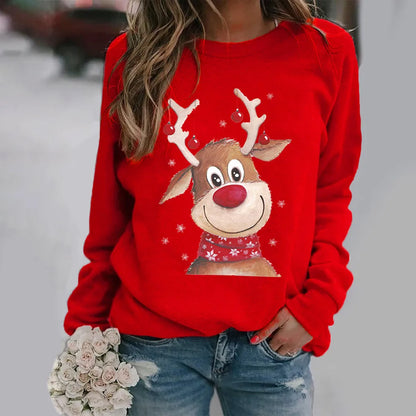 LuxeOrbit Christmas Sweatshirts Reindeer Pattern 3D Print Women Streetwear Casual Long Sleeve Hoodies Y2k Pullovers Tops Female Clothing