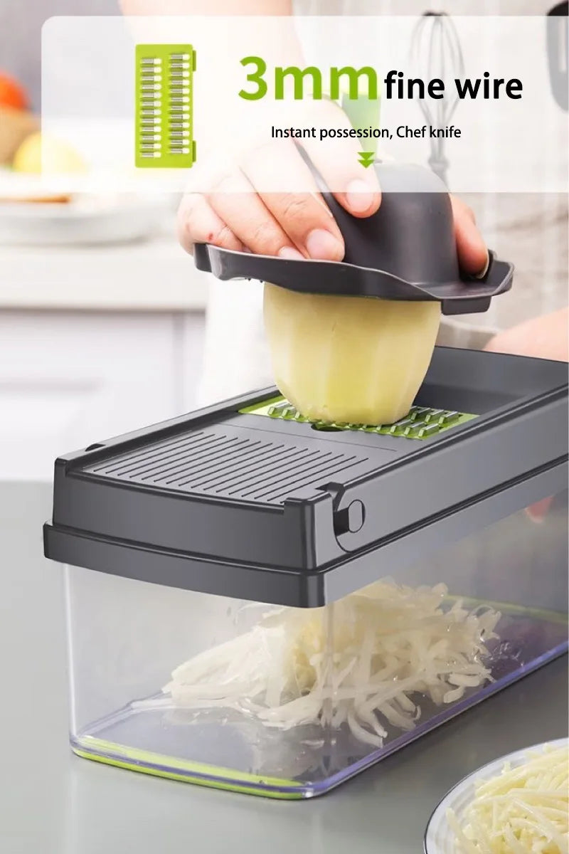 LuxeOrbit 14/16 in 1 Multifunctional Vegetable Chopper Cutting Artifact Vegetable Slicer Diced Food Handle Grate Chopper Kitchen